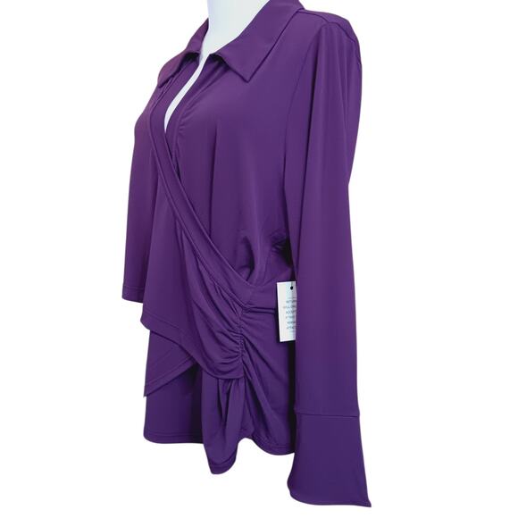 NEW‎ ELOQUII Draped Faux Wrap Top Blouse 14/16 XL Stretch Purple Career Event - Picture 2 of 11